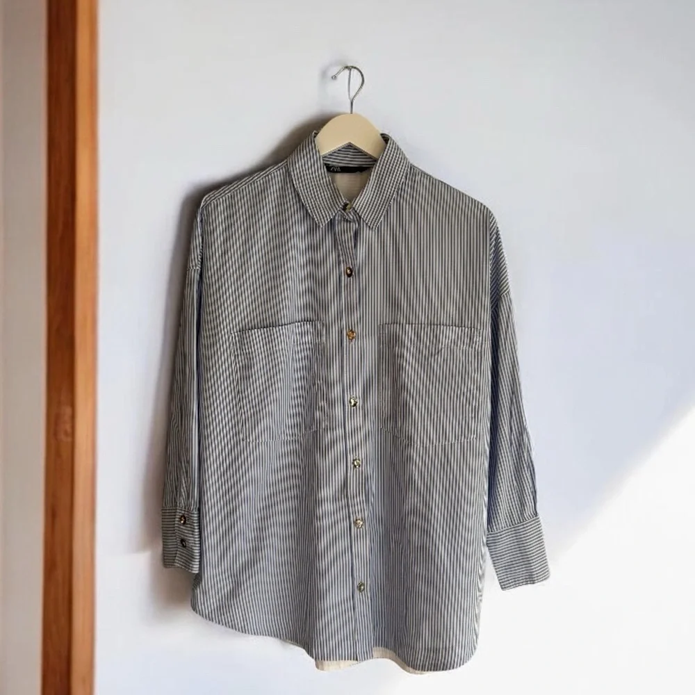 Zara Blue and White Striped Shirt - Picture 3 of 8